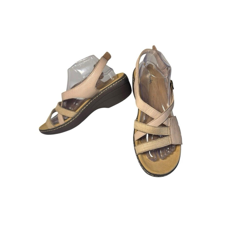 Clarks Merliah Bonita Sandal Women's Size 9.5 Blush Beige Strappy Low Wedge